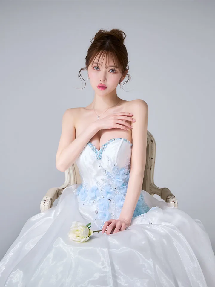 【JEAN MACLEAN/ジャンマクレーン】ビーズ刺繍/ ビジュー/ スパンコール/ 立体フラワー/ チュール/ ベアトップ/ フレア/ Aライン/ プリンセス/ ロングドレス/ キャバドレス long5