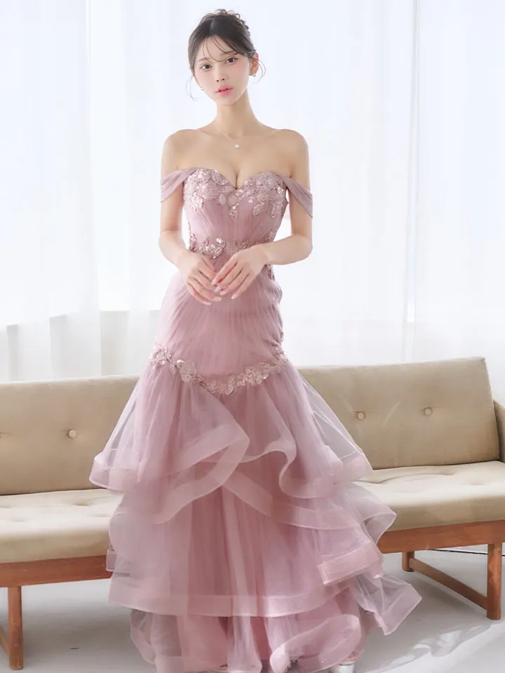 【JEAN MACLEAN/ジャンマクレーン】フラワー刺繍/ レース/ パール/ スパンコール/ チュール/ フロントギャザー/ オフショル/ ティアード/ マーメイド/ プリンセス/ ロングドレス/ キャバドレス3