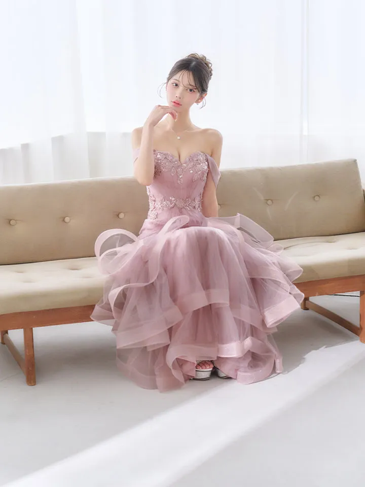 【JEAN MACLEAN/ジャンマクレーン】フラワー刺繍/ レース/ パール/ スパンコール/ チュール/ フロントギャザー/ オフショル/ ティアード/ マーメイド/ プリンセス/ ロングドレス/ キャバドレス4