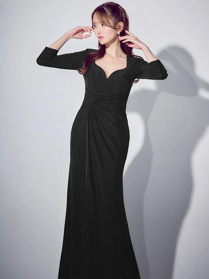 【JEAN MACLEAN/ジャンマクレーン】袖あり/ ラメニット/ ラップデザイン/ ストレッチ/ スリット/ ロングドレス/ キャバドレス3