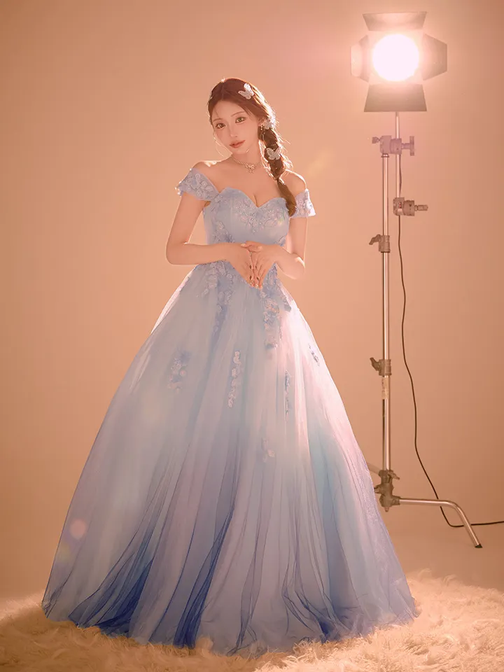 【JEAN MACLEAN/ジャンマクレーン】立体フラワー/ ベア/ オフショル/ チュール/ フレア/ プリンセス/ ロングドレス/ キャバドレス long1