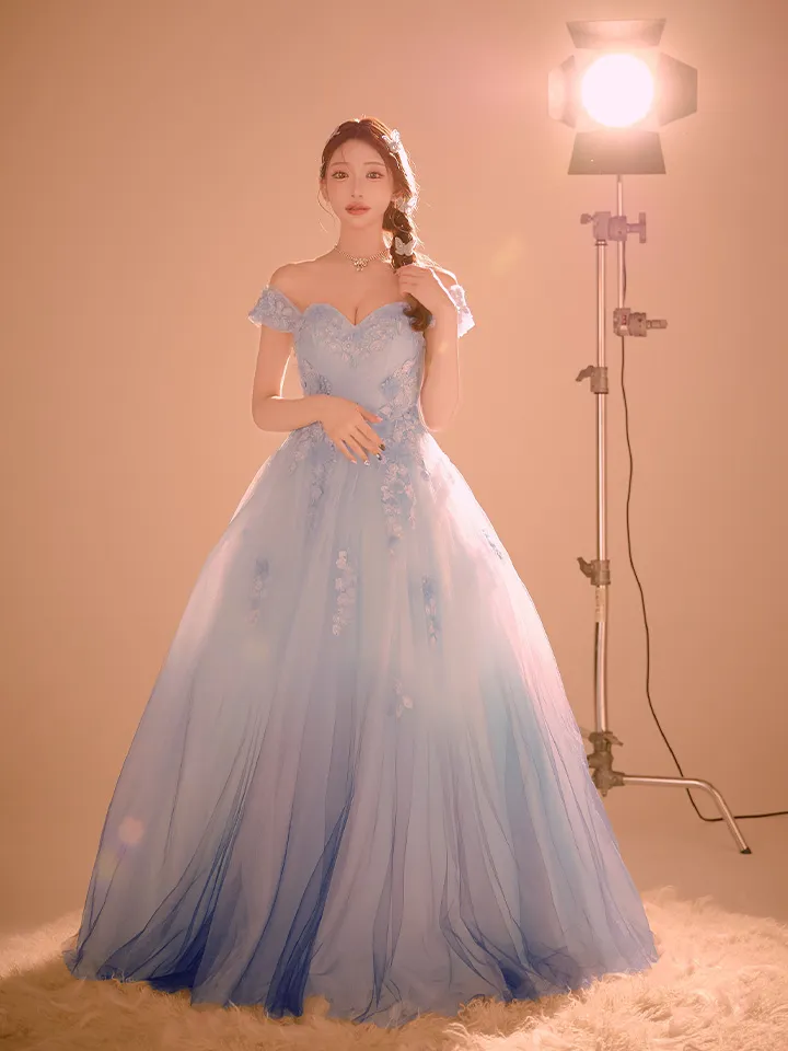 【JEAN MACLEAN/ジャンマクレーン】立体フラワー/ ベア/ オフショル/ チュール/ フレア/ プリンセス/ ロングドレス/ キャバドレス long2