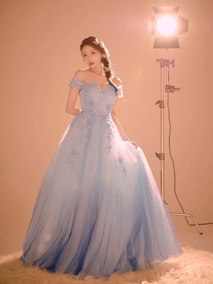 【JEAN MACLEAN/ジャンマクレーン】立体フラワー/ ベア/ オフショル/ チュール/ フレア/ プリンセス/ ロングドレス/ キャバドレス long3