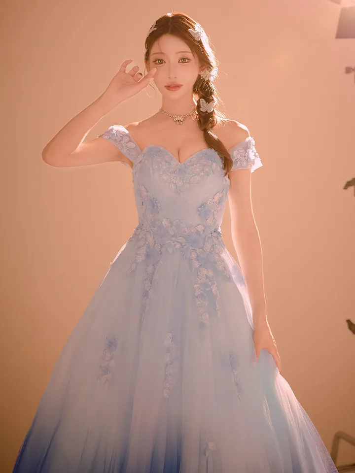 【JEAN MACLEAN/ジャンマクレーン】立体フラワー/ ベア/ オフショル/ チュール/ フレア/ プリンセス/ ロングドレス/ キャバドレス long4