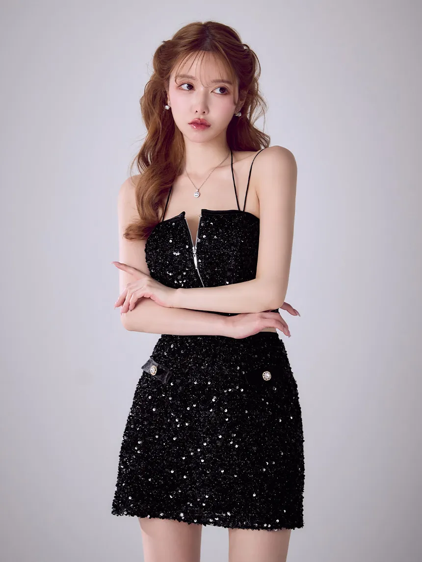 【IRMA/イルマ】スパンコール/ セットアップ/ バストジップ/ キャミソール/ ビジューボタン/ タイト/ ミニドレス/ キャバドレス3
