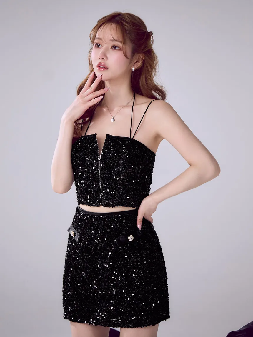 【IRMA/イルマ】スパンコール/ セットアップ/ バストジップ/ キャミソール/ ビジューボタン/ タイト/ ミニドレス/ キャバドレス5