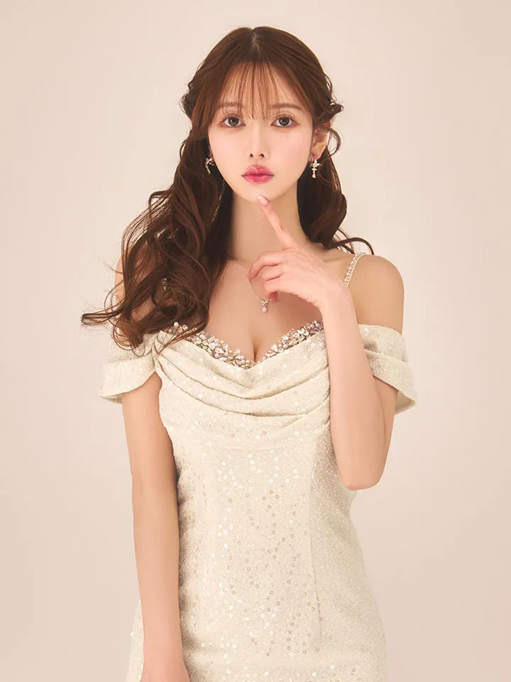 【IRMA/イルマ】ラメニット/ ビジュー/ オフショル/ キャミ/ スパンコール/ ストレッチ/ タイト/ ミニドレス/ キャバドレス3