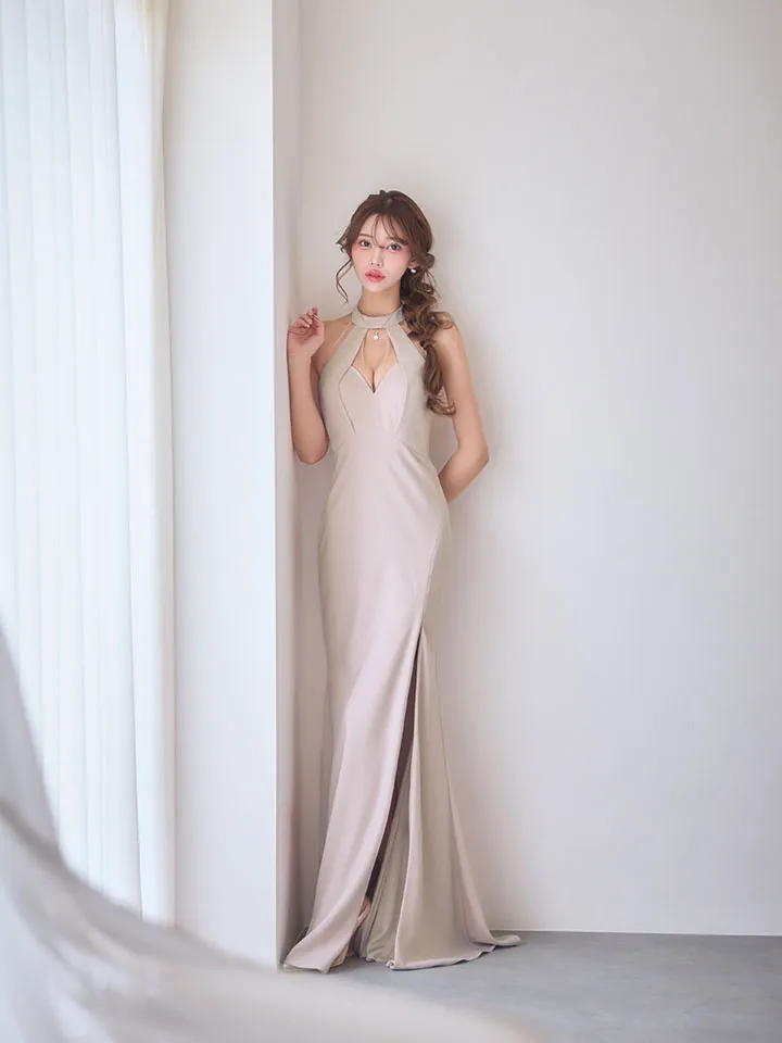 【JEAN MACLEAN/ジャンマクレーン】ホルターネック/ バストカット/ スリット/ フィルム混ニット/ タイト/ ロングドレス/ キャバドレス4