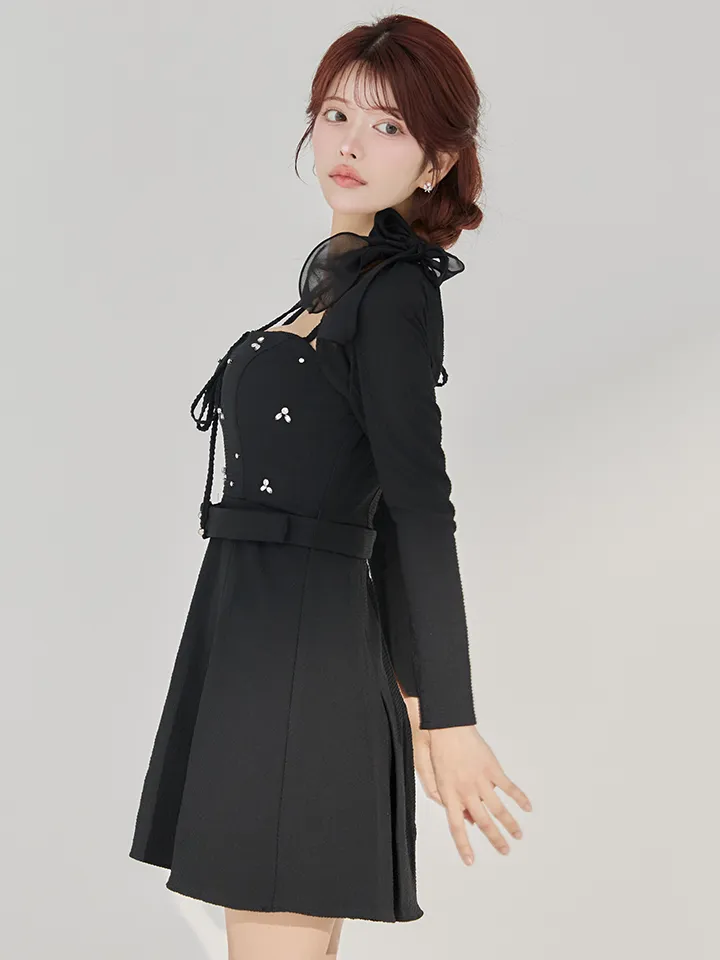 【IRMA/イルマ】アームスリーブボレロ付き/ 2way/ ビジュー/ バストリボン/ キャミ/ ベルト/ ボックスプリーツ/ フレア/ ミニドレス/ キャバドレス5