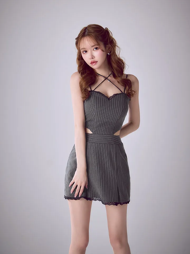 【IRMA/イルマ】スカラップレース/ リボンチョーカー/ キャミソール/ ウエストカットアウト/ フレア/ ミニドレス/ キャバドレス4