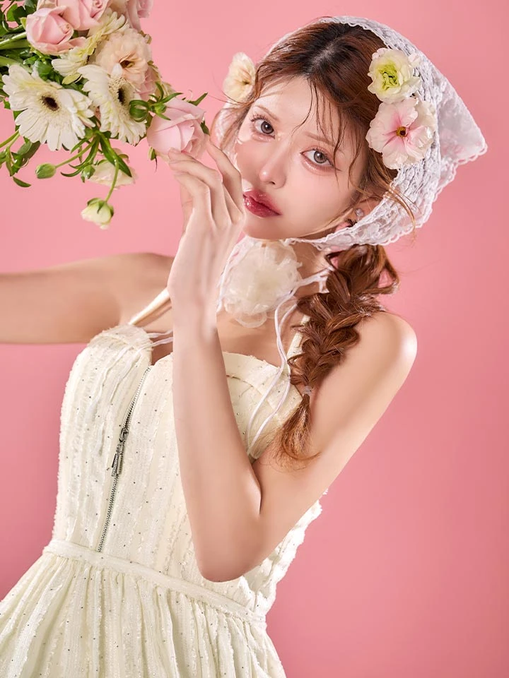 商品名の「【IRMA/イルマ】ラインストーン/ ラメ/ ダブルストラップ/ シフォン/ フリル/ バストジップ/ フレア/ ミニドレス/ キャバドレス3