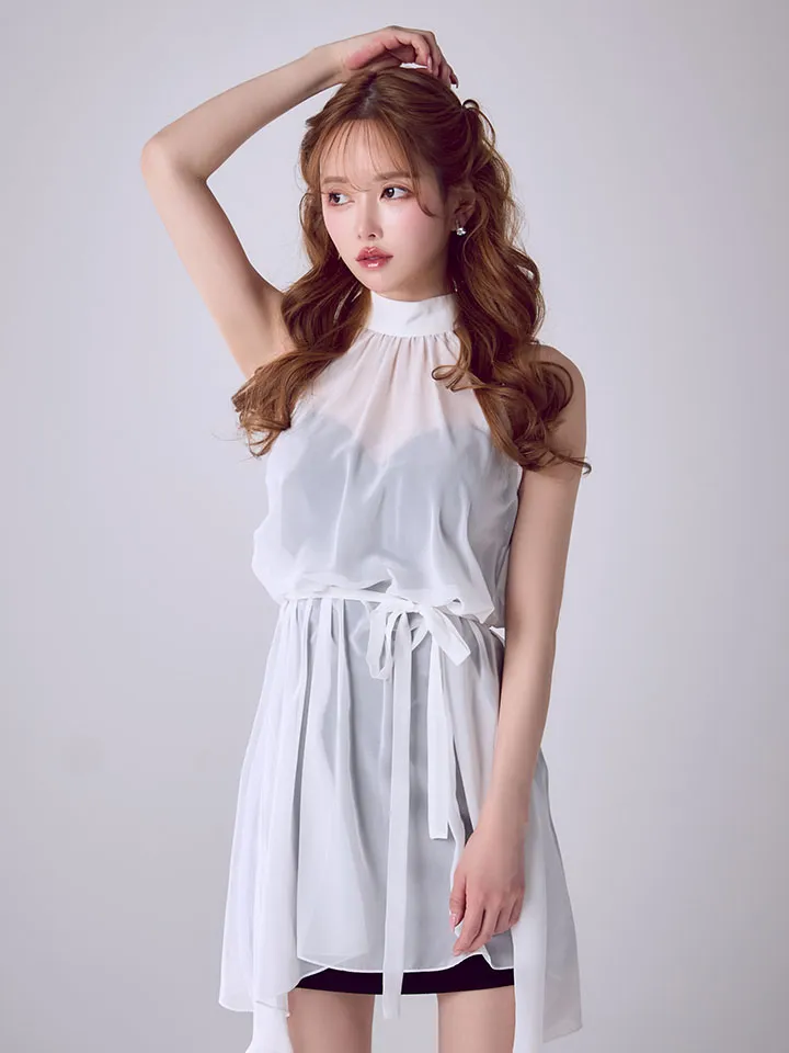 【IRMA/イルマ】レイヤード/ ウエストリボン/ 楊柳ニット/ シフォン/ シアー/ キャミ/ アメスリ/ セットアップ/ フレア/ ミニドレス/ キャバドレス2