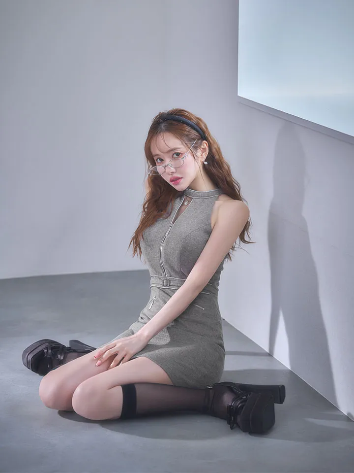 【IRMA/イルマ】ラメニット/ ビジュー/ リブ/ ハイネック/ カットアウト/ バストジップ/ ウエストマーク/ ストレッチ/ タイト/ ミニドレス/ キャバドレス5