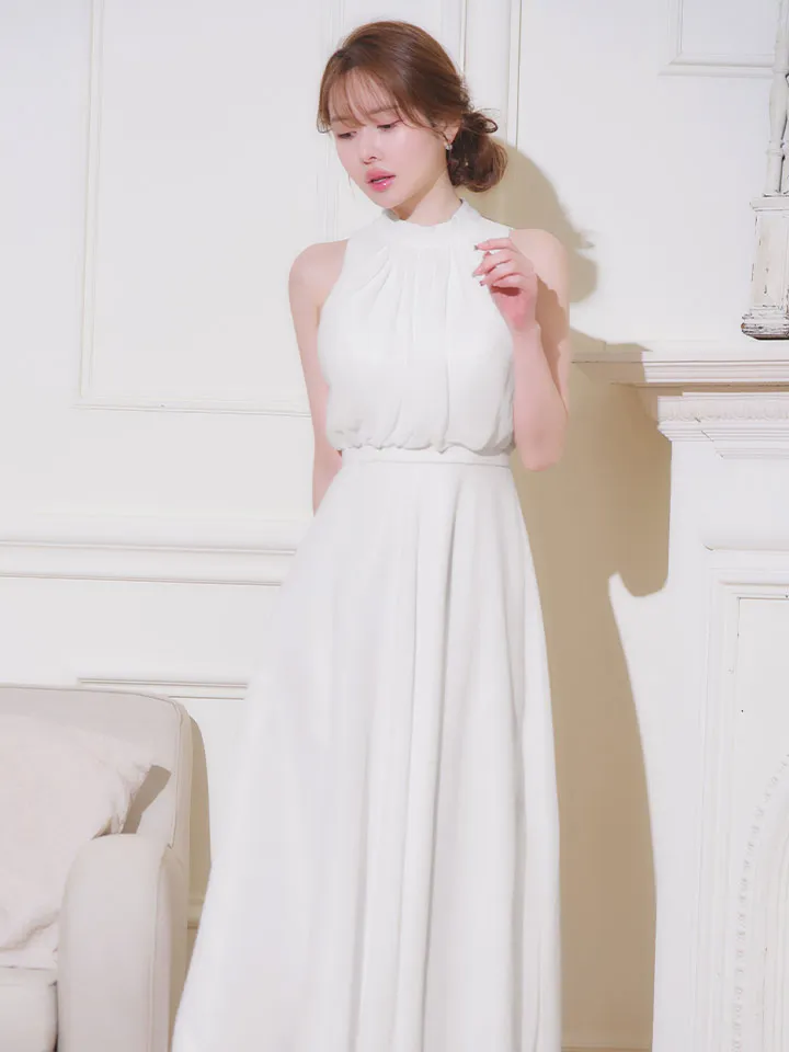 【JEAN MACLEAN/ジャンマクレーン】ハイネック/ ネックリボン/ シフォン/ ノースリーブ/ フレア/ ワンピース/ ロングドレス/ キャバドレス5