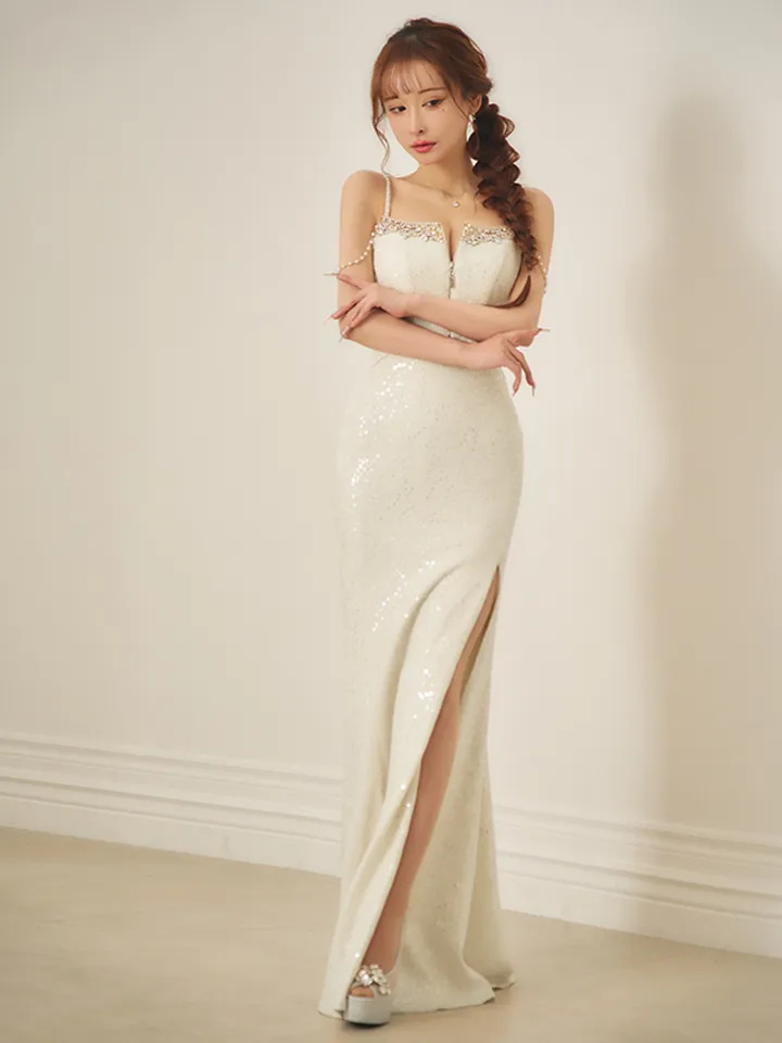 【IRMA/イルマ】ラメニット/ スパンコール/ バストジップ/ キャミソール/ チェーン/ スリット/ タイト/ ロングドレス/ キャバドレス5