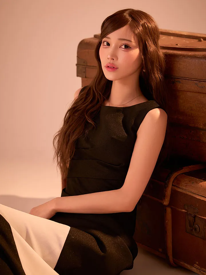 【JEAN MACLEAN/ジャンマクレーン】バイカラー/ タック/ ノースリーブ/ シンプル/ タイト/ ロングドレス/ キャバドレス1