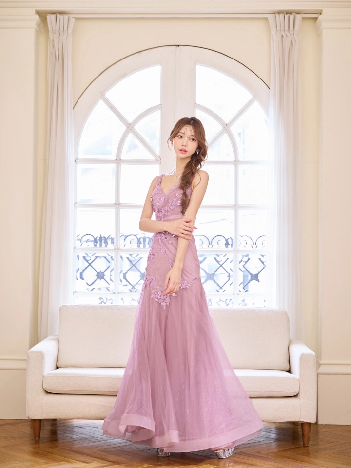 【JEAN MACLEAN/ジャンマクレーン】ビーズ/ フラワー刺繍/ スパンコール/ チュール/ ノースリーブ/ マーメイド/ プリンセス/ ロングドレス/ キャバドレス1