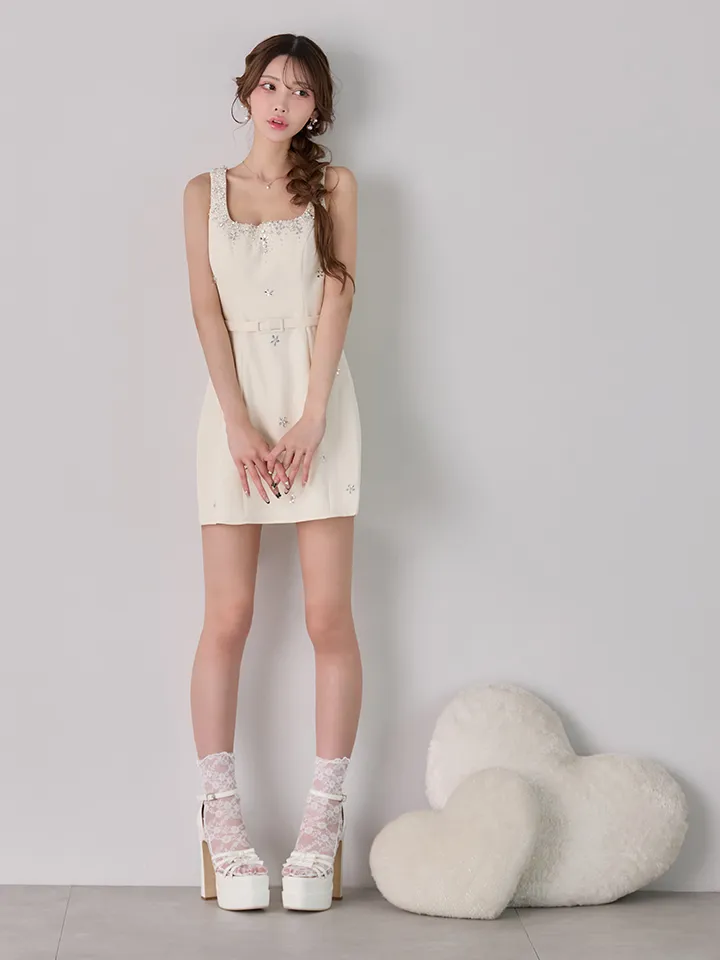 【IRMA/イルマ】ビジュー/ ノースリーブ/ ベルト/ ストレッチ/ タイト/ ミニドレス/ キャバドレス2