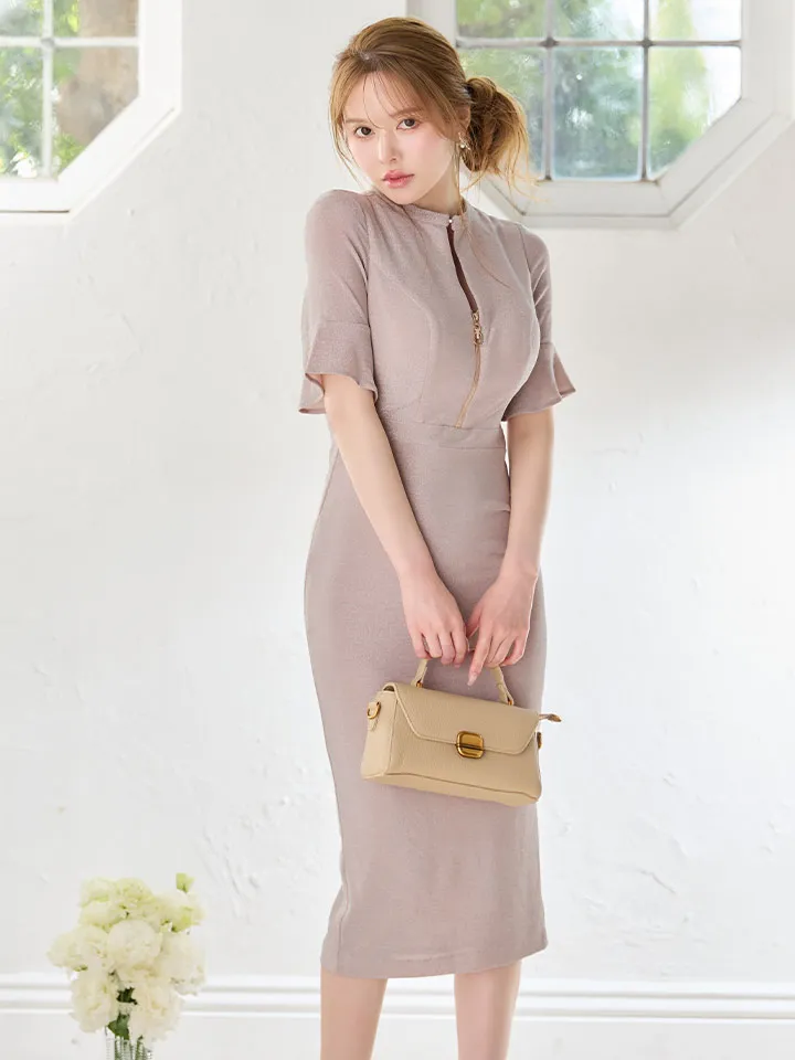 【JEAN MACLEAN/ジャンマクレーン】 ラメニット/ 半袖/ バストジップ/ ひざ丈/ ストレッチ/ タイト/ ミディアムドレス/ キャバドレス4