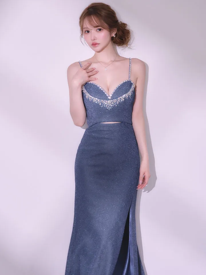 【IRMA/イルマ】ビジュー/ ラメニット/ グリッターグラデーション/ / キャミ/ ウエストカットアウト/ ストレッチ/ スリット/ ロングドレス/ キャバドレス2