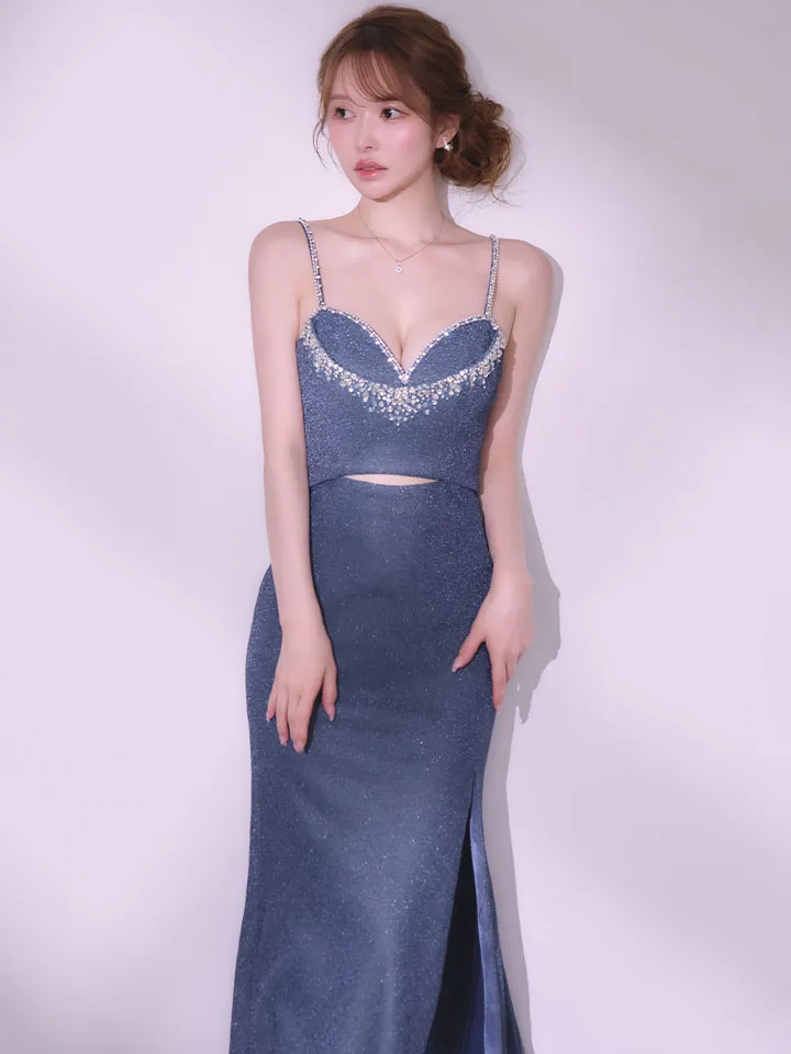 【IRMA/イルマ】ビジュー/ ラメニット/ グリッターグラデーション/ / キャミ/ ウエストカットアウト/ ストレッチ/ スリット/ ロングドレス/ キャバドレス4