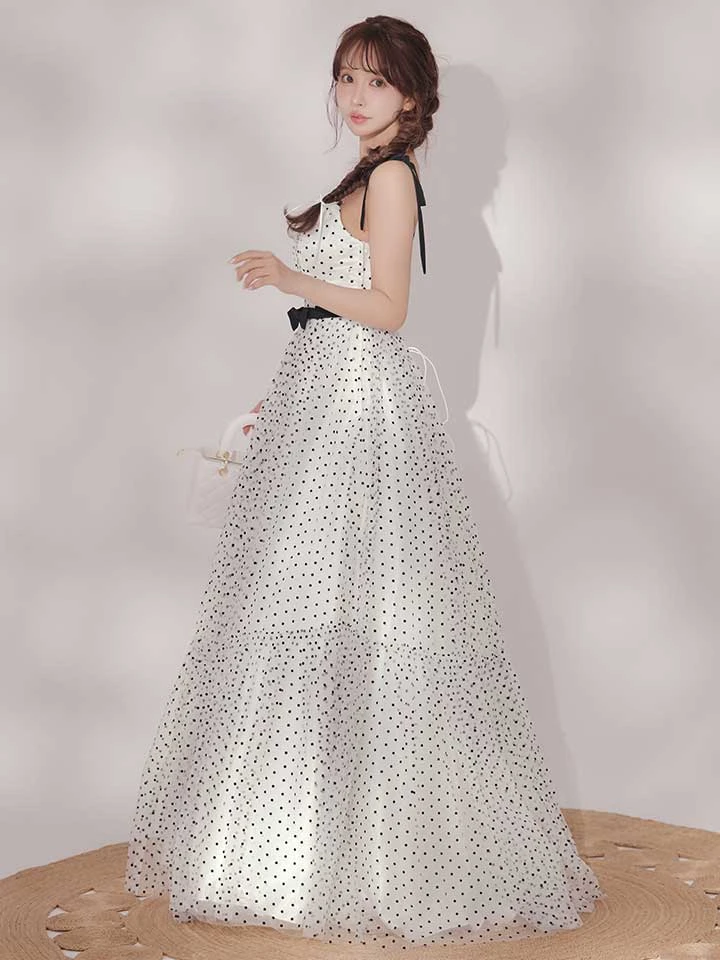 【IRMA/イルマ】ドット/ リボン/ コルセットデザイン/ キャミソール/ フレア/ Aライン/ ロングドレス/ キャバドレス long5