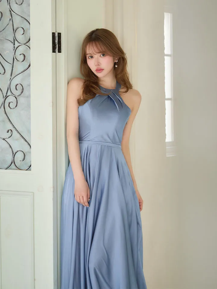 ストレッチサテン/ ワンカラー/ フレア/ アメスリ/ ロング/ キャバドレス4