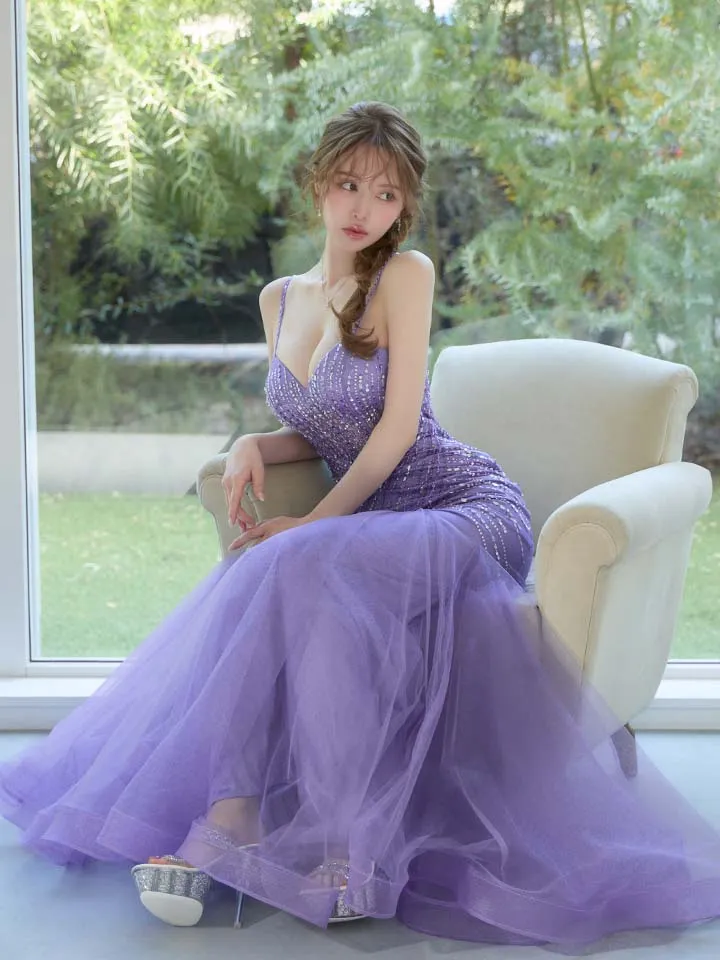 シアー/ チュール/ ビジュー/ フリル/ ネット/ キャミ/ ノースリーブ/ マーメイド/ プリンセス/ ロングドレス/ キャバドレス long3