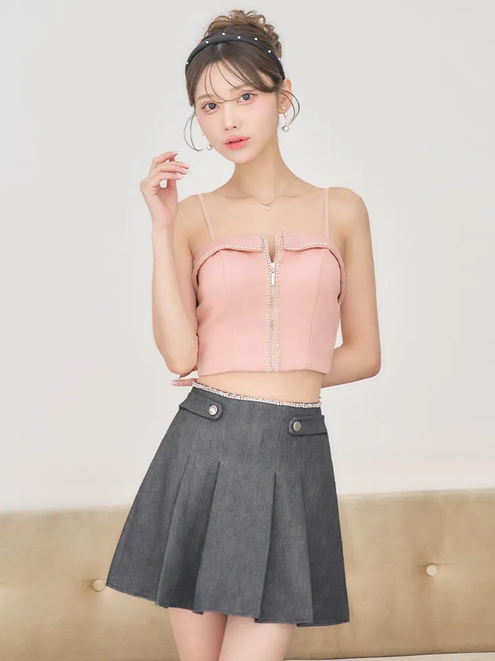 【IRMA/イルマ】セットアップ/ バイカラー/ ラインストーン/ フロントジップ/ プリーツ/ フレア/ ミニドレス/ キャバドレス2