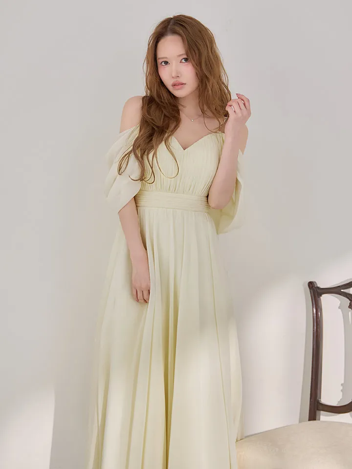 【JEAN MACLEAN/ジャンマクレーン】シフォン/ タック/ ワンカラー/ キャミ/ 半袖/ ウエストマーク/ フレア/ ワンピース/ ミディアムドレス/ キャバドレス3