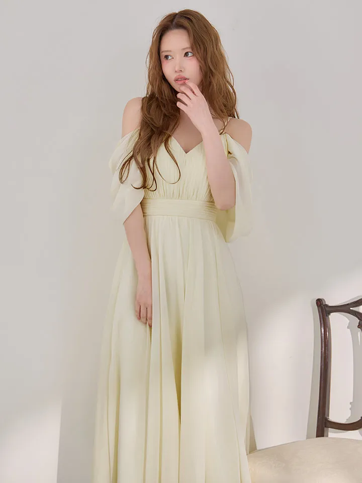 【JEAN MACLEAN/ジャンマクレーン】シフォン/ タック/ ワンカラー/ キャミ/ 半袖/ ウエストマーク/ フレア/ ワンピース/ ミディアムドレス/ キャバドレス4