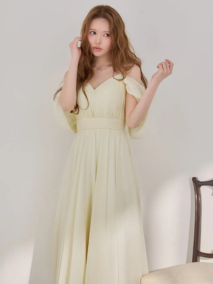 【JEAN MACLEAN/ジャンマクレーン】シフォン/ タック/ ワンカラー/ キャミ/ 半袖/ ウエストマーク/ フレア/ ワンピース/ ミディアムドレス/ キャバドレス5