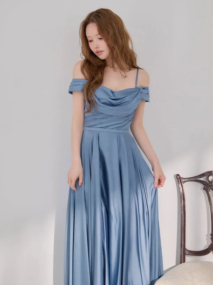 【JEAN MACLEAN/ジャンマクレーン】サテン/ オフショル/ バストドレープ/ キャミ/ ワンカラー/ ワンピース/ ロングドレス/ キャバドレス long5