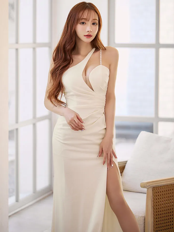 【Lip line/リップライン】ワンショルダー/ バストシアー/ ウエストタック/ スリット/ ロングドレス/ キャバドレス5