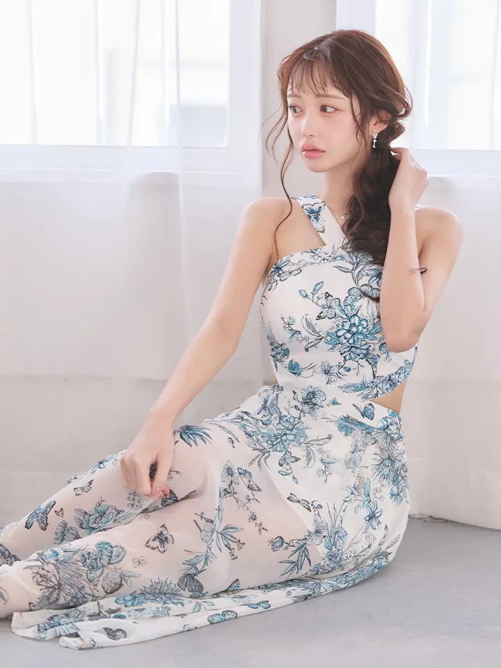 【ANDY/アンディ】フラワープリント/ ウエストカットアウト/ ノースリーブ/ シフォン/ 総柄/ フレア/ ワンピース/ ロングドレス/ キャバドレス4