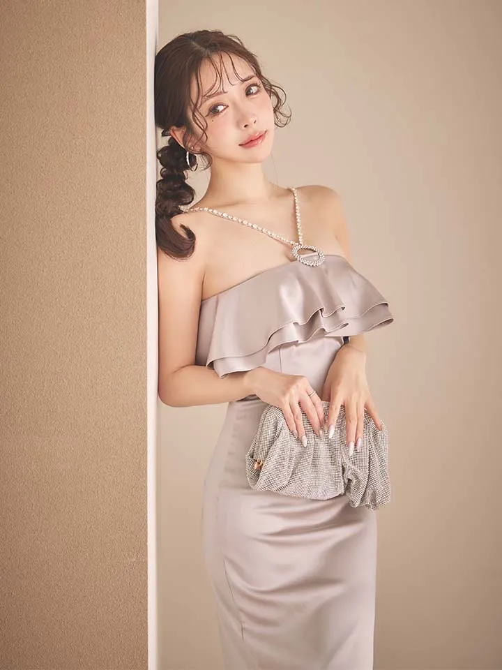 【ANDY/アンディ】ビジューストラップ付き/ ワンカラー/ 2WAY/ フリル/ ベア/ タイト/ スリット/ ミディアムドレス/ キャバドレス3