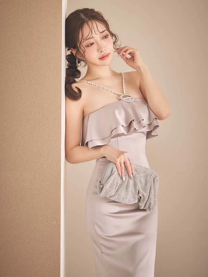 【ANDY/アンディ】ビジューストラップ付き/ ワンカラー/ 2WAY/ フリル/ ベア/ タイト/ スリット/ ミディアムドレス/ キャバドレス5