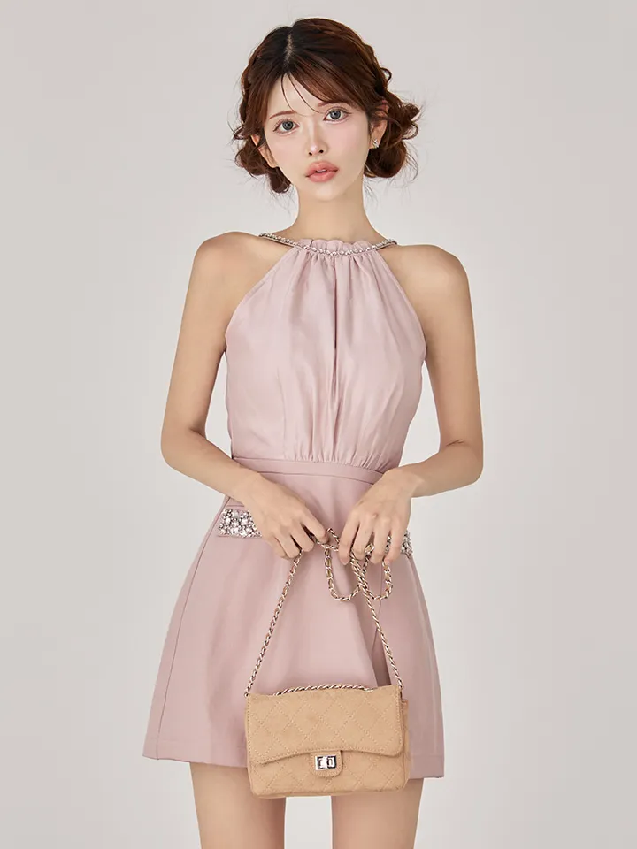 【Anier ROBE./アニエルローブ】【ROBE de FLEURS/ローブドフルール】Satin Bijou back open halter mini dress/ サテン/ ビジュー/ バックオープン/ ホルター/ ミニドレス/ キャバドレス2