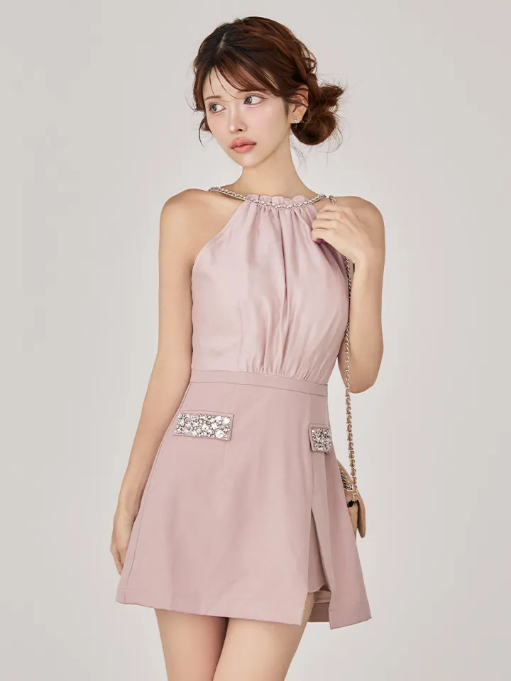 【Anier ROBE./アニエルローブ】【ROBE de FLEURS/ローブドフルール】Satin Bijou back open halter mini dress/ サテン/ ビジュー/ バックオープン/ ホルター/ ミニドレス/ キャバドレス3