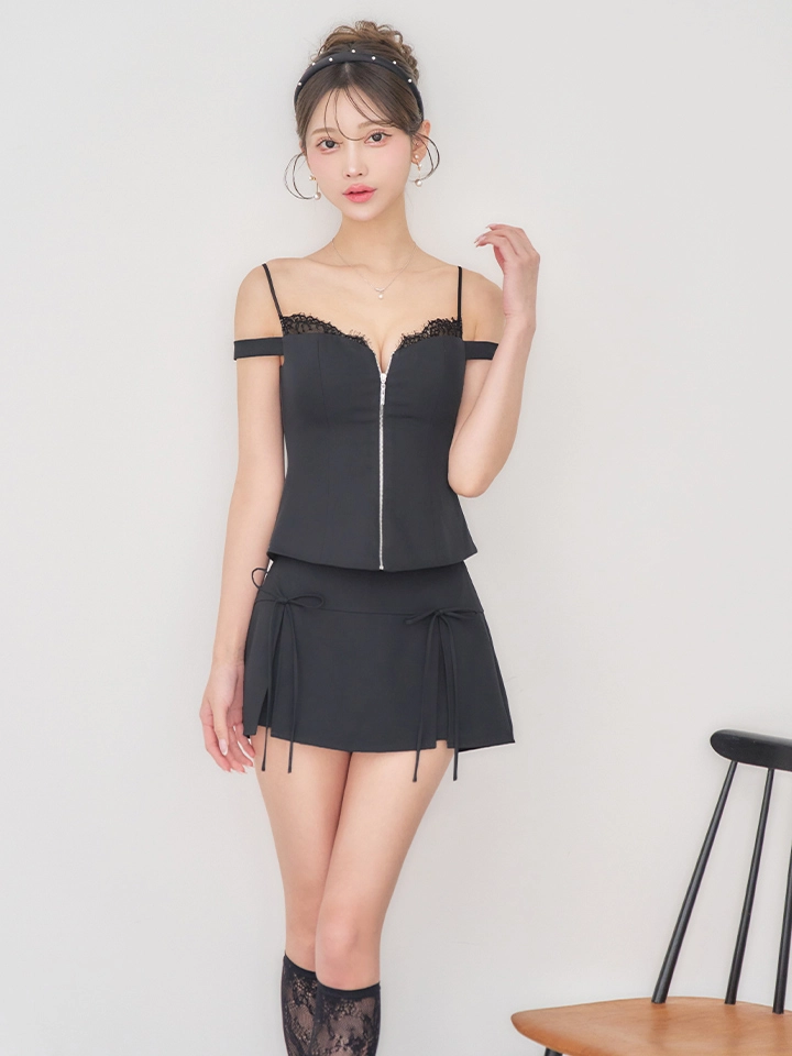 【ANIER./アニエル】【ROBE de FLEURS/ローブドフルール】Bust lace layered two-piece mini dress/ バストレース/ レイヤード/ ツーピース/ フレア/ マイクロミニドレス/ キャバドレス2