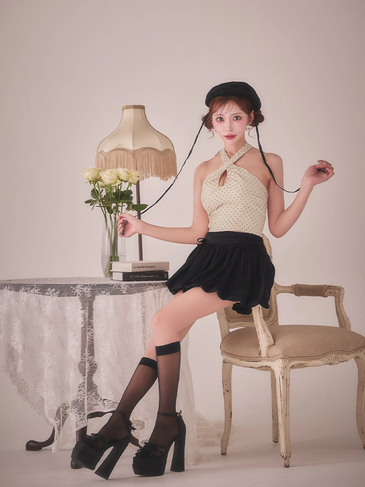 【ANIER./アニエル】【ROBE de FLEURS/ローブドフルール】Dot organdy×balloon skirt two-piece mini dress/ ドット/ バイカラー/ ツーピース/ フレア/ マイクロミニドレス/ キャバドレス4