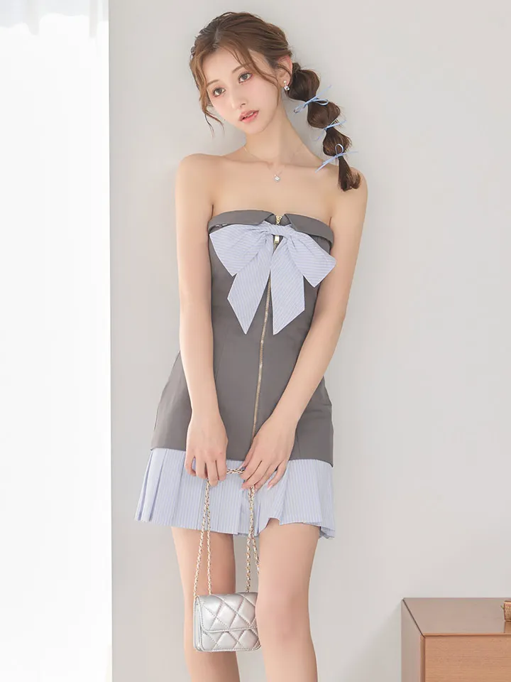 【ANIER./アニエル】【ROBE de FLEURS/ローブドフルール】springstripe ribbon bare mini dress/ リボン/ バイカラー/ ベア/ フレア/ ミニドレス/ キャバドレス6