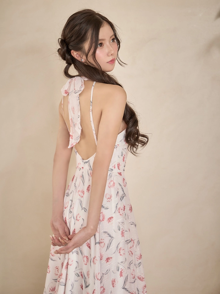 【an /アン】フラワープリント/ ホルターネック/ フリル/ ワンピース/ フレア/ Aライン/ ミディアムドレス/ キャバドレス3