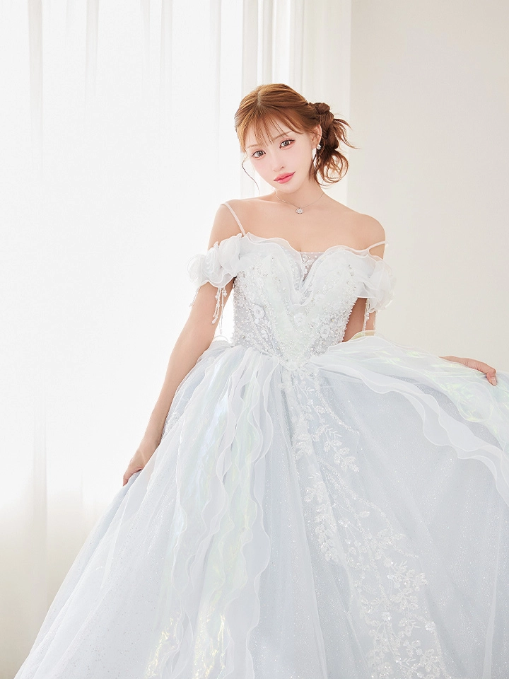 【couture an/クチュールアン】オフショル/ ラメ/ チュール/ オ-ガンジー/ パール/ ビーズ刺繍/ スピンドル/ フレア/ プリンセス/ ロングドレス/ キャバドレス4