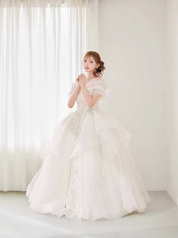 【couture an/クチュールアン】ラメ/ チュール/ オフショル/ パール/ ビジュー/ フレア/ プリンセス/ ロングドレス/ キャバドレス2