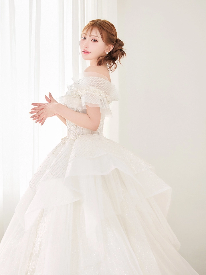 【couture an/クチュールアン】ラメ/ チュール/ オフショル/ パール/ ビジュー/ フレア/ プリンセス/ ロングドレス/ キャバドレス4