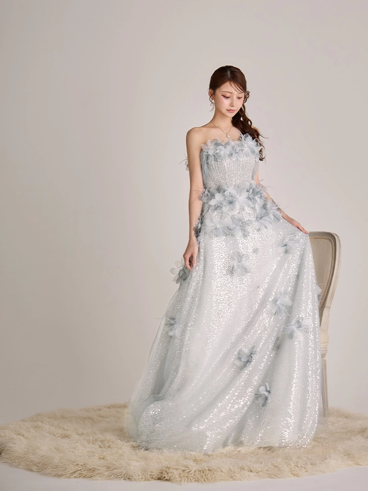 【couture an/クチュールアン】ベア/ オフショル/ 2way/ チュール/ レース/ ラメ/ 立体フラワー/ フレア/ プリンセス/ ロングドレス/ キャバドレス long1