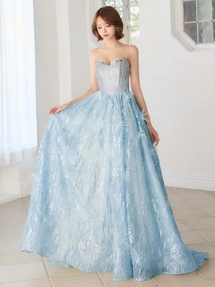 【couture an/クチュールアン】ベア/ フェザー/ ビジュー/ グリッター/ スパンコール/ チュール/ フレア/ プリンセス/ ロングドレス/ キャバドレス2