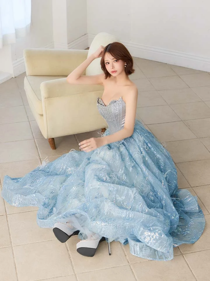 【couture an/クチュールアン】ベア/ フェザー/ ビジュー/ グリッター/ スパンコール/ チュール/ フレア/ プリンセス/ ロングドレス/ キャバドレス4