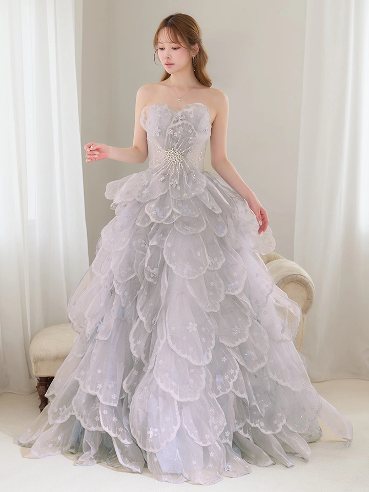 【couture an/クチュールアン】立体フラワーレース/ チュール/ シアー/ ティアード/ フリル/ フラワー刺繍/ ビジュー/ ラメ/ スパンコール/ フレア/ プリンセス/ カラードレス/ ロングドレス/ 〜キャバドレス3